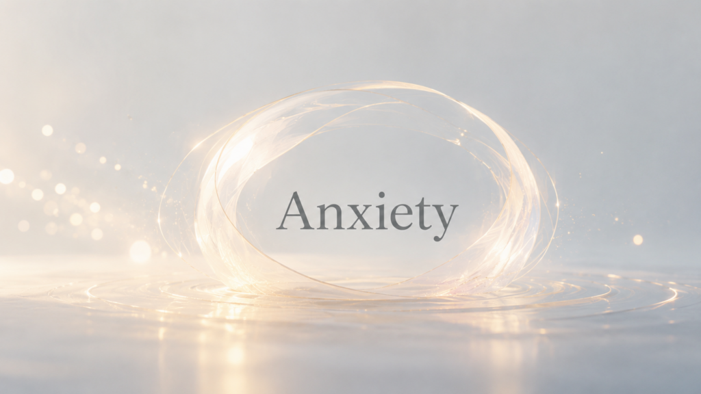 「Anxiety」（不安）の文字をやさしく包み込む抽象アート